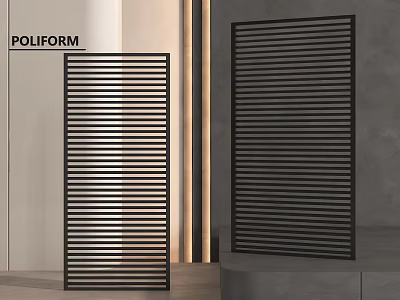 Modern Black Room Divider With Vertical Slats For Home Office Interior Design 3d model