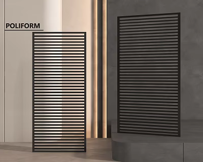 Modern Black Room Divider With Vertical Slats For Home Office Interior Design 3d model