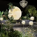 Enchanting Stage Decor With Crystal Chandeliers Greenery Flowers Moon And Water Reflection