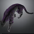 Stylish Purple Patterned Leopard In Dynamic Jumping Pose Against Dark Background