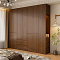 Modern Spacious Open Wooden Wardrobe With Multiple Compartments And Neatly Arranged Clothes And Storage Boxes
