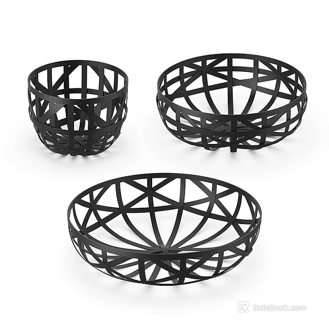 Elegant Black Ceramic Vessels with Geometric Hollow Design in Various Sizes 3d model 