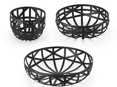 Elegant Black Ceramic Vessels with Geometric Hollow Design in Various Sizes 3d model