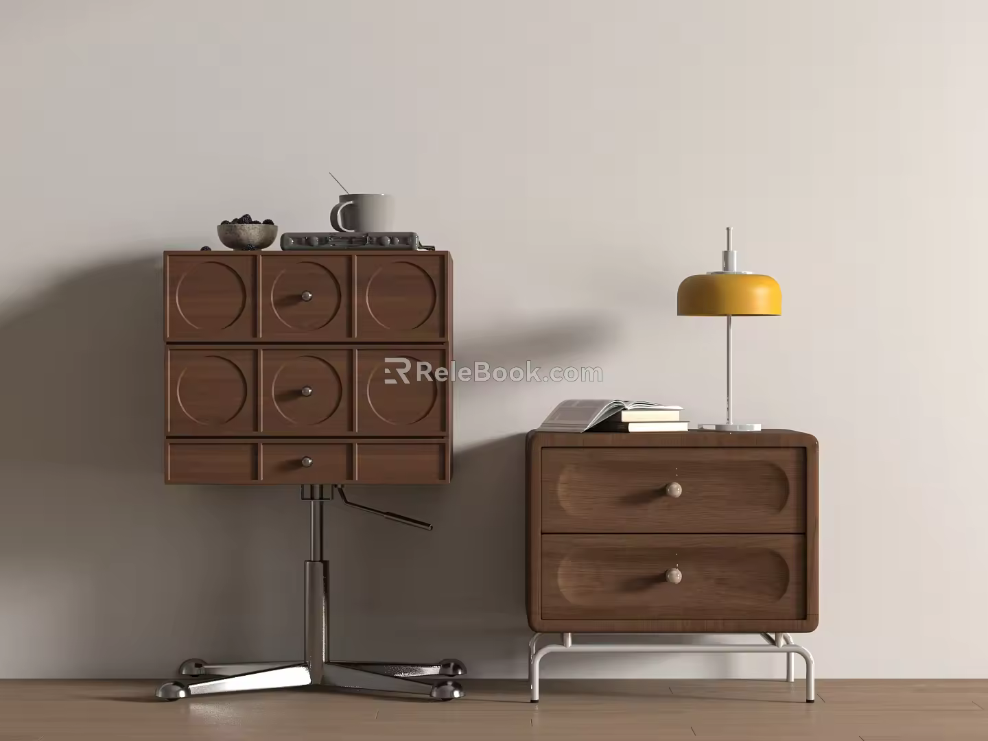 Modern Middle Aged Bedside Table Square Bedside Table Adult Bedside Table Wood Table Lamp 3d model
