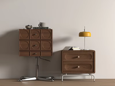 Modern Middle Aged Bedside Table Square Bedside Table Adult Bedside Table Wood Table Lamp 3d model