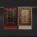 Decorative Wall Hanging Tapestries With Red And Beige Fringed Edges And Intricate Patterns