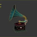 Vintage Electronic Gramophone With Green Horn Golden Parts Black Base And Turntable