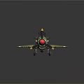 Green Airplane Model Featuring Shark Mouth Design Red Propeller Nose Black Blades And Orange Details