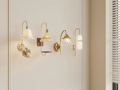 Modern Decorative Wall Lamps With Various Designs Golden Metal Frames And Glass Shades 3d model