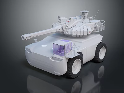 Futuristic Armored Functional Vehicle Design With Turret And Large Wheels 3d model