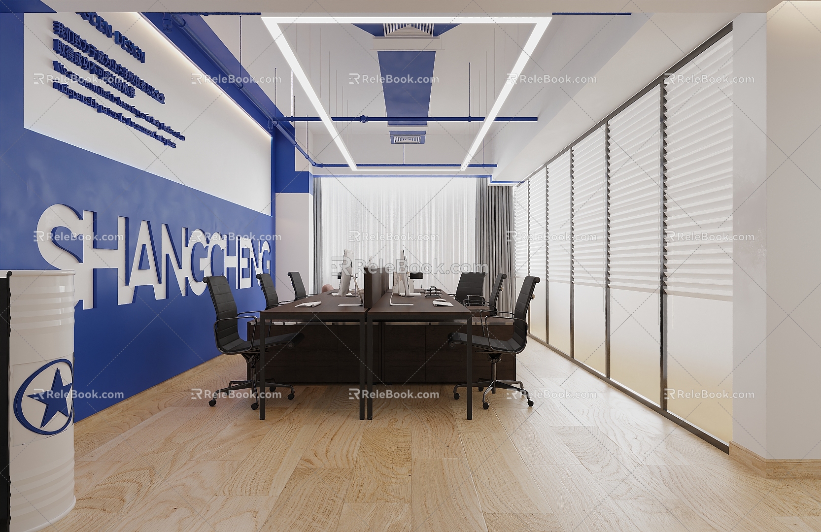 modern public office area color contrast office space 3d model