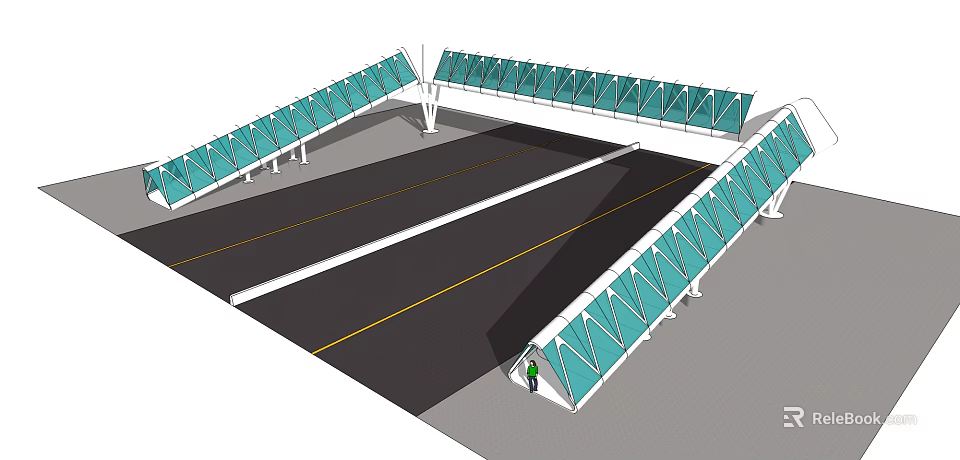 Modern Bridge Design With Green Glass Canopy And Multi Lane Roadway 3d model 
