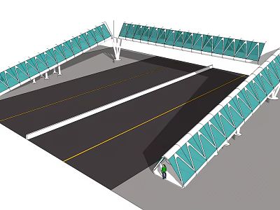 Modern Bridge Design With Green Glass Canopy And Multi Lane Roadway 3d model