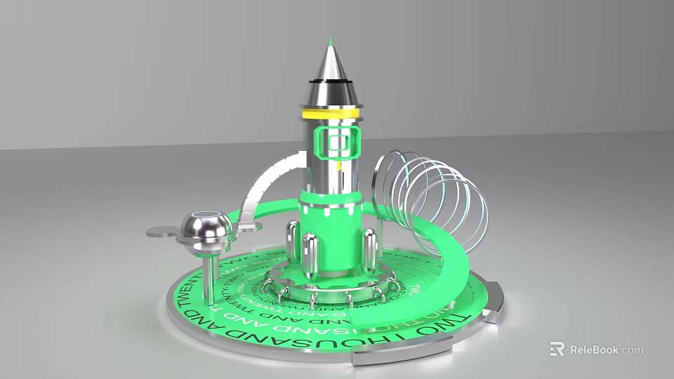 Modern Green And Silver Tech Device Featuring Coiled Structure Innovation Through Technology 3d model