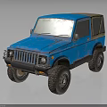 Blue Vintage Off-Road Car With Soft Top And Rugged Tires Appearance