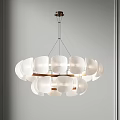 Elegant Modern Double Layer Chandelier Featuring White Shades And Wooden Frame