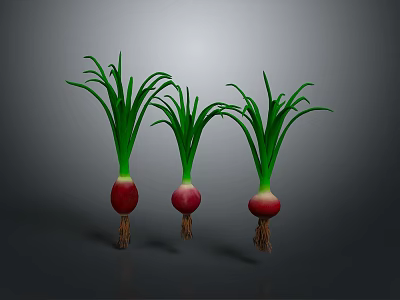 Fresh Red Onions With Green Leaves And White Roots For Healthy Cooking 3d model