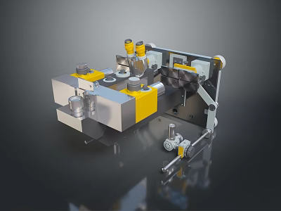 Precision Industrial Mechanical Device With Metal Structure And Yellow Silver Components 3d model