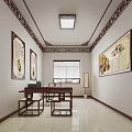 Chinese Style Corridor With Wooden Doors Carved Ceiling And Decorative Paintings