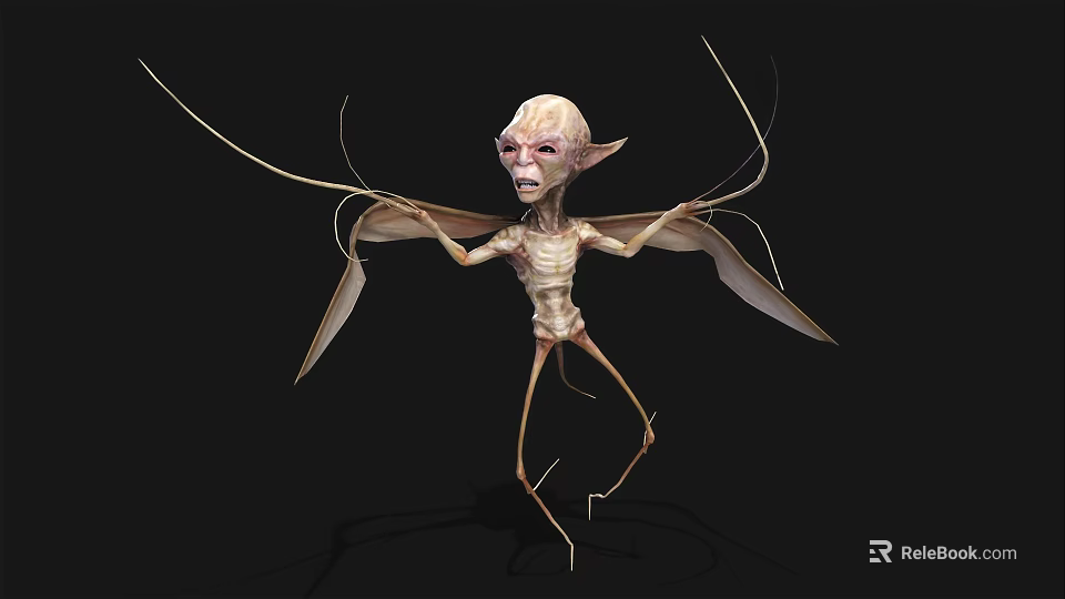 Game Movie Character Gaunt Pale Skinned Winged Creature With Long Limbs And Tentacles 3d model 