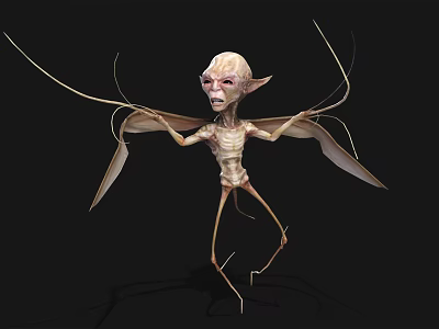 Game Movie Character Gaunt Pale Skinned Winged Creature With Long Limbs And Tentacles 3d model