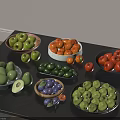 Fresh Colorful Assorted Fruits in Multiple Bowls Arranged on Table with Various Types