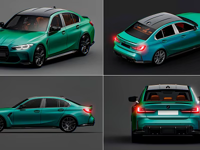 Green Sports Car With Sleek Design And Multiple Angles View 3d model