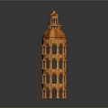 Brown Wooden Leaning Tower Model With Multiple Levels And Arched Windows 3d model