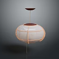 Modern Hanging Lamp With Round Paper Lampshade Orange Lines And Dark Brown Top Base