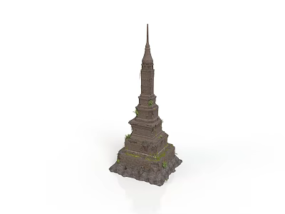 Ancient Stone Tower With Multi Tiered Structure Moss Covered Base And Spire Top 3d model