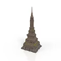 Ancient Stone Tower With Multi Tiered Structure Moss Covered Base And Spire Top 3d model