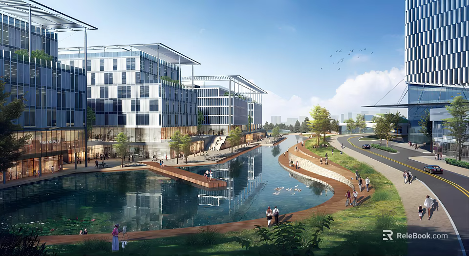 Modern Industrial Factory Building With Large Glass Windows And Steel Structure Design 3d model 