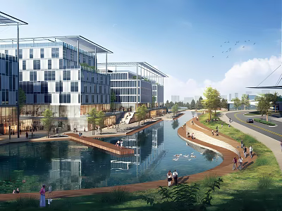 Modern Industrial Factory Building With Large Glass Windows And Steel Structure Design 3d model