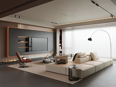 Modern Minimalist Living Room With Large Modular Sofa And Warm Ambient Lighting Design Ideas 3d model