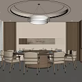 Elegant Modern Private Dining Room With Round Table Chandelier And Wall Decor 3d model