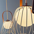 Three Modern Hanging Pendant Lights With Copper Handles Wireframe Design And White Lampshades