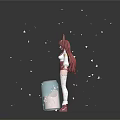 Fantasy Red Haired Fox Girl Character With White Petals Blue Canister And Pink Substance