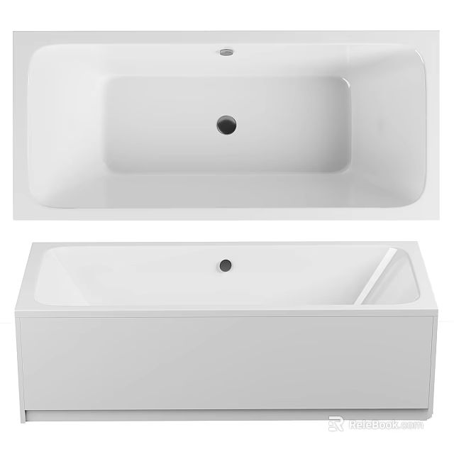 Sleek Modern White Bathtub Design With Central Drain And Smooth Rectangular Surface 3d model 