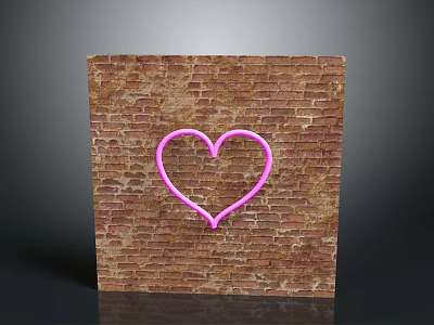 Pink Neon Heart Design On Rustic Brown Brick Wall Background 3d model