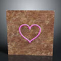 Pink Neon Heart Design On Rustic Brown Brick Wall Background 3d model