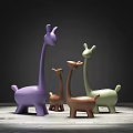 Modern Decorative Giraffe Ornament Set With Purple Brown Green Figurines In Various Sizes