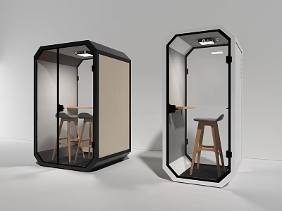 Public Facility Soundproof Booths Two Colored Black White With Stools Wooden Panels Temporary Workspace 3d model
