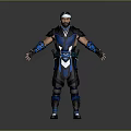 Game Movie Character in Blue Black Warrior Armor With Headband and Decorative Costume