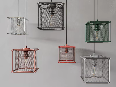 Unique Shaped Pendant Lights With Square Metal Frames And Various Colors In Modern Design 3d model