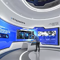 Futuristic Digital Corridor Interior With Large Data Screens And People Walking 3d model