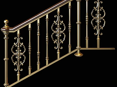 Ornate Metal Railing With Intricate Carvings And Elegant Wooden Handrail Design 3d model