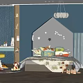 Cozy Bean Bag Chair in Children's Bedroom with Soft Pillows and Warm Lighting