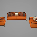 Orange Sofa Set With Three Seater And Two Armchairs Dark Frame Decorative Pillows 3d model