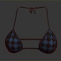 Women's Underwear Bra With Blue And Black Diamond Pattern And Tie Detail