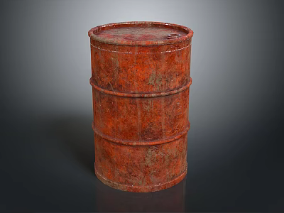 Red Rusty Metal Oil Barrel With Reinforced Rings And Weathered Texture 3d model